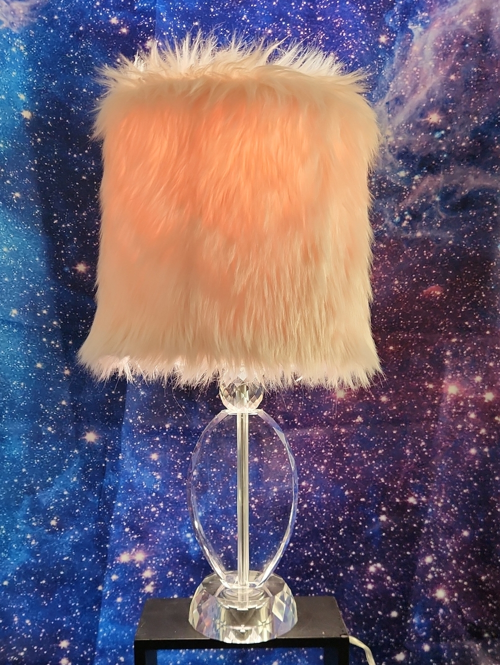 Vntg Tahair Home Crystal Table Lamp w/Posh Pink FauxFur Shade